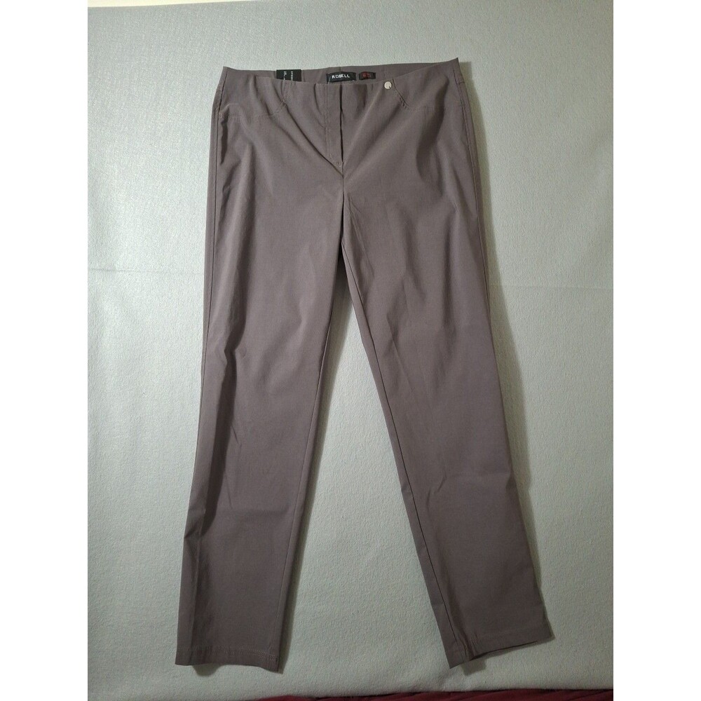 Robell Bella Slim Fit Trousers Women's US 14 Grey Pants BNWT Stretch Slacks
